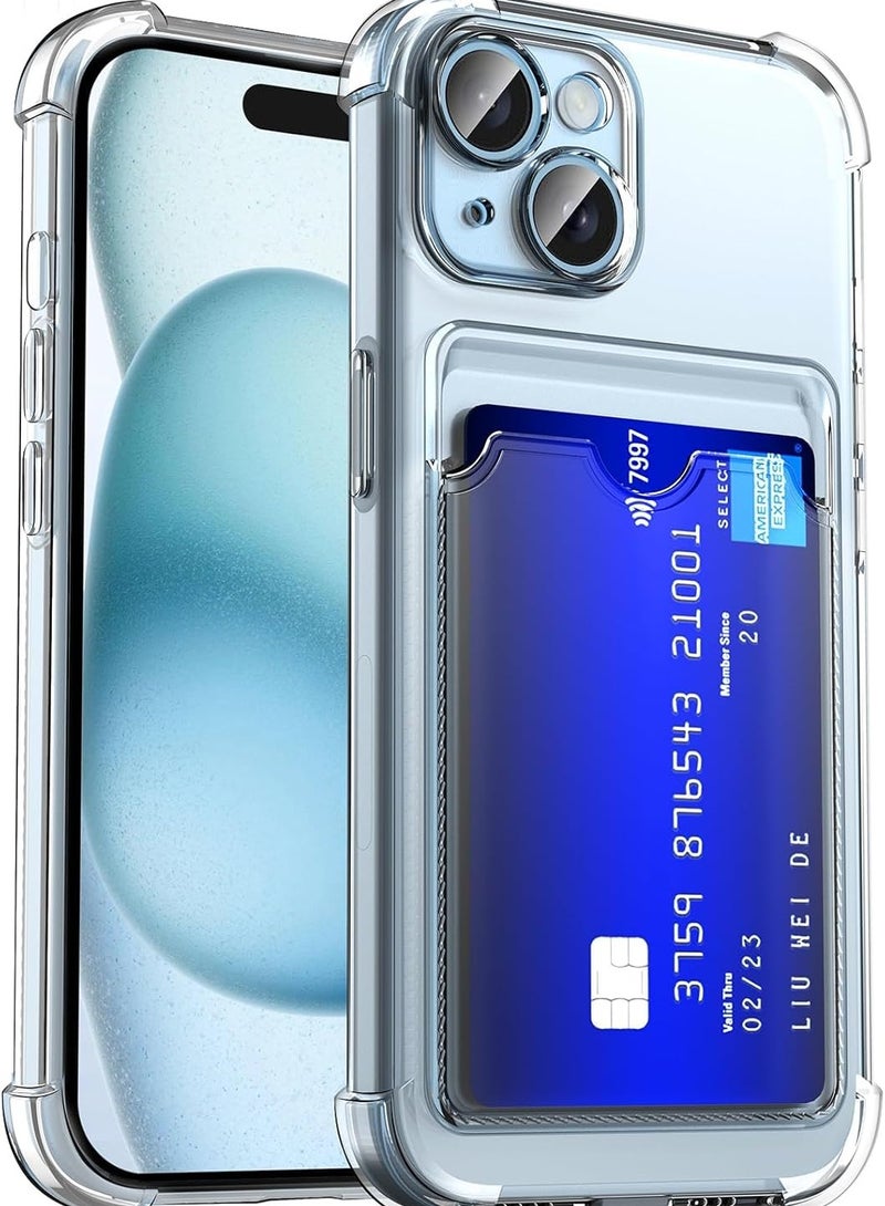 iPhone 15 6.1-Inch Case Clear Card Holder Back Wallet Crystal Transparent Soft TPU Shockproof Bumper Corner Drop Protection Phone Case Cover With Camera Lens Protection - Transparent - Image 3