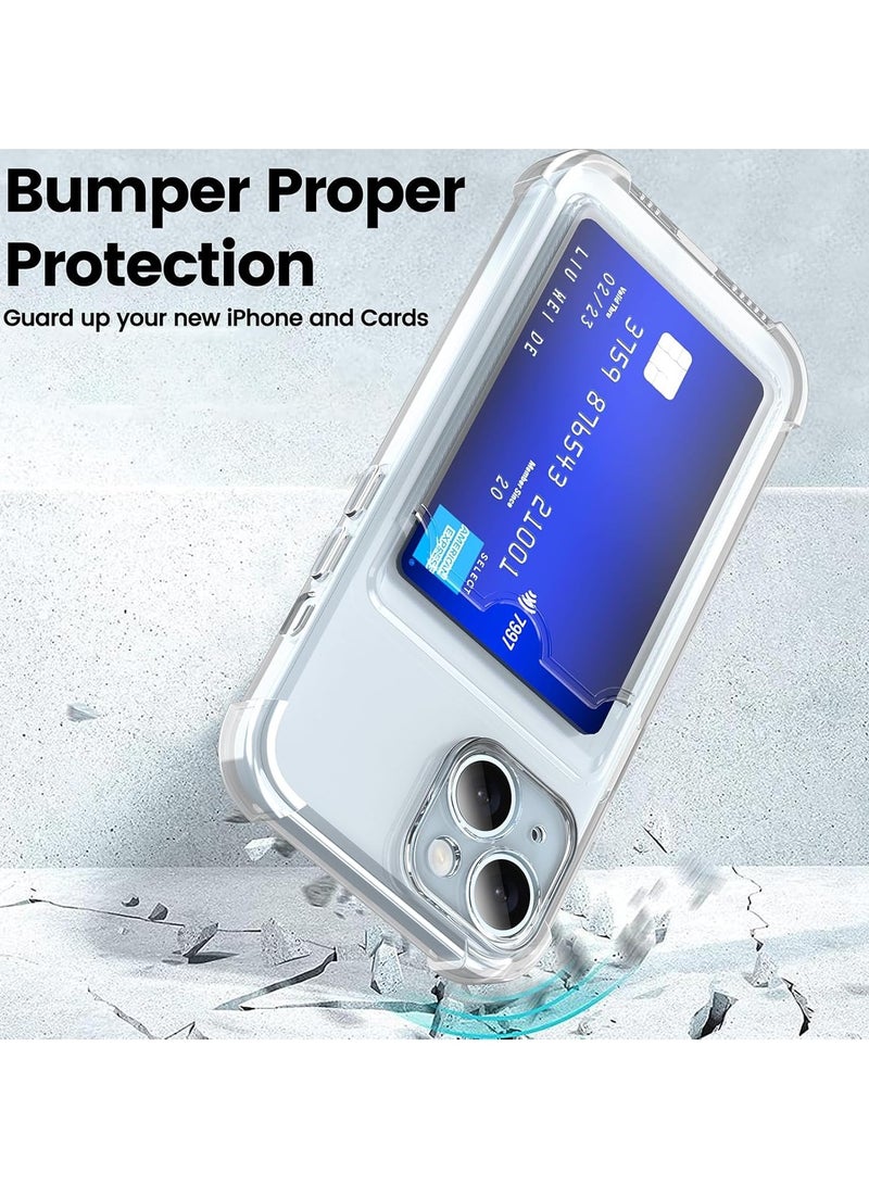 iPhone 15 6.1-Inch Case Clear Card Holder Back Wallet Crystal Transparent Soft TPU Shockproof Bumper Corner Drop Protection Phone Case Cover With Camera Lens Protection - Transparent - Image 5