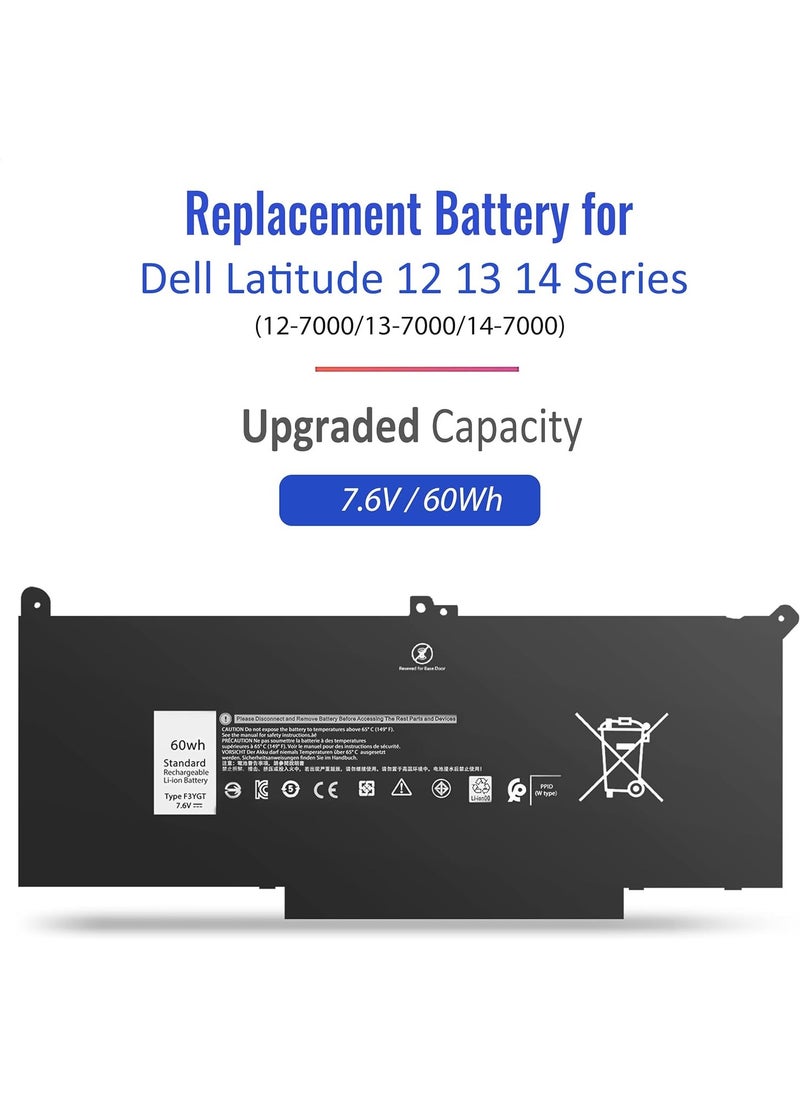 F3YGT Battery Replacement for Dell Latitude 14 7000 7480 7490 13 7000 7380 7390 12 7000 7280 7290 E7280 E7380 E7480 E7290 E7390 E7490 Series 0F3YGT 0DM3WC DM3WC 2X39G KG7VF 60Wh 7.6V