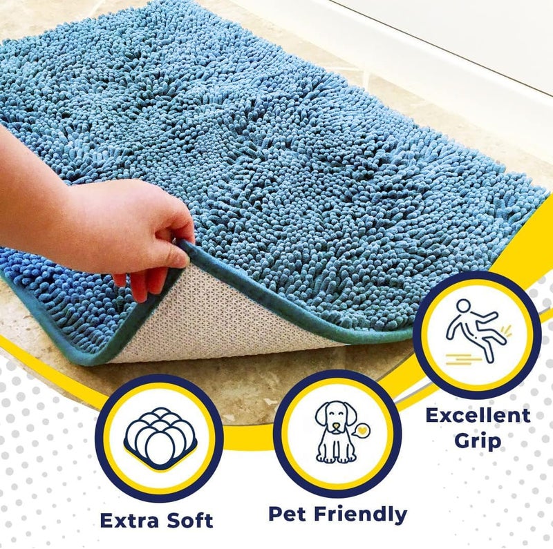 Muddy MatÂ® | Super Absorbent Door Mat Indoor, Microfiber Quick Dry Chenille Entryway Rug, Non-Slip Front Door Mat, Indoor Mats for Entryway, Machine Washable Pet Rug, Sky Blue 18"x28" - Image 2