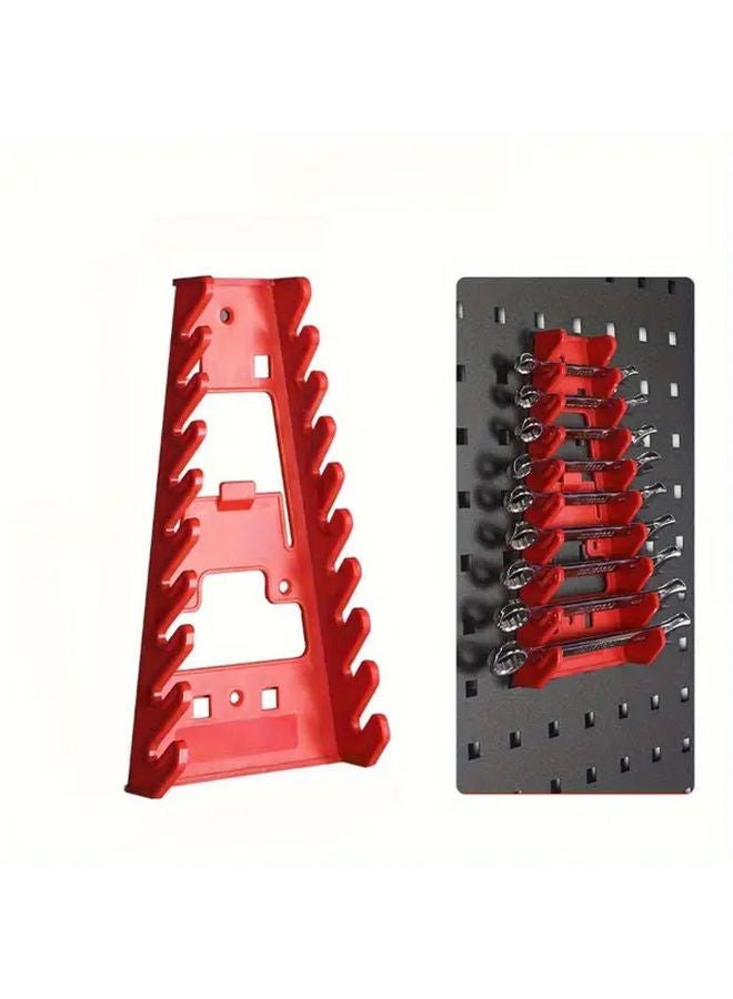 Red Tool Rack With Multiple Slots Plastic Hooks For Garage Wall Organization - Image 2