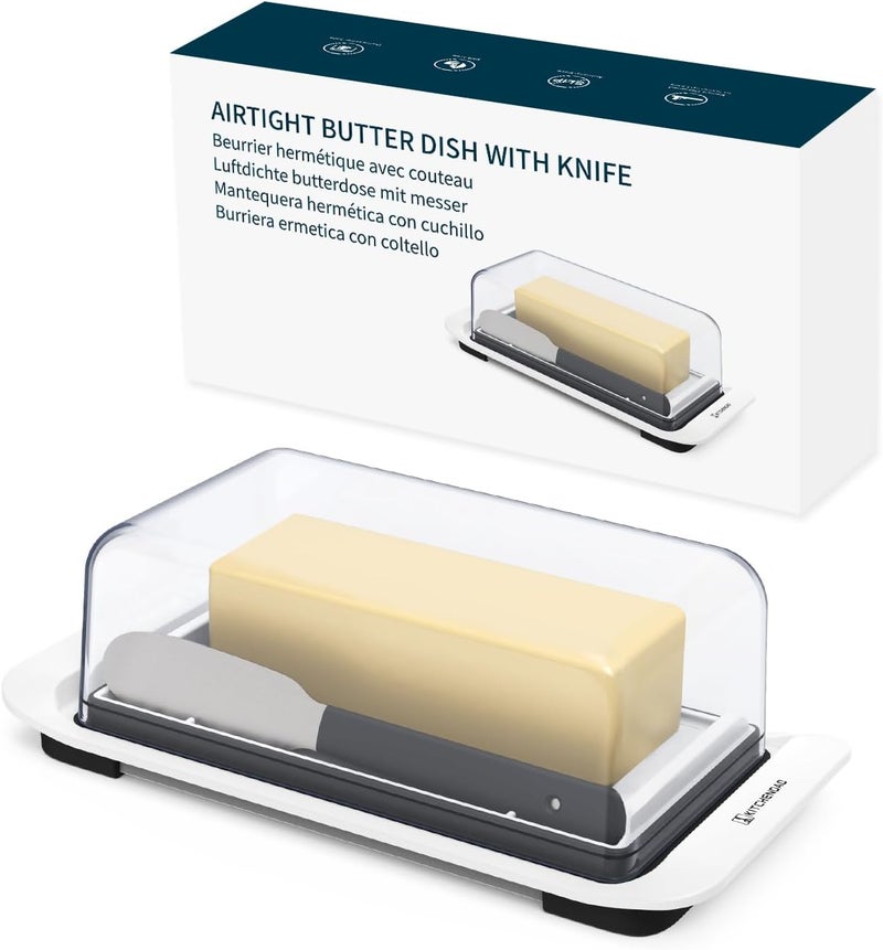 KITCHENDAO Airtight Butter Dish with Lid and Knife, Plastic Butter Container for Countertop and Refrigerator, Keeps Butter Fresh – Easy to Remove – Dishwasher Safe - Image 1