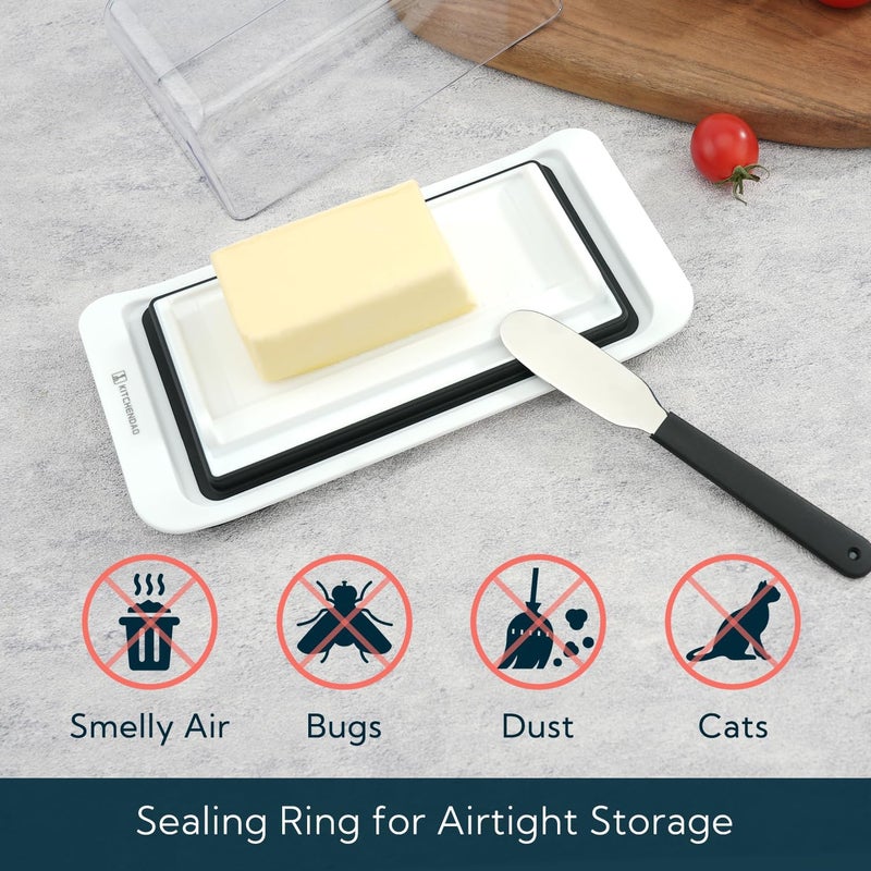 KITCHENDAO Airtight Butter Dish with Lid and Knife, Plastic Butter Container for Countertop and Refrigerator, Keeps Butter Fresh – Easy to Remove – Dishwasher Safe - Image 2