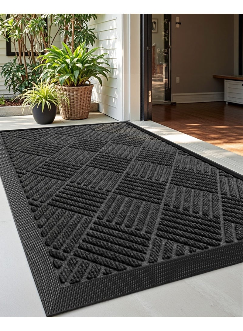 DEXI Front Door Mat Outside Entrance, 60 x 90 cm Heavy Duty Rubber Non Slip Doormat for Inside House, Entryway Exterior and Patio, Grey - Image 1