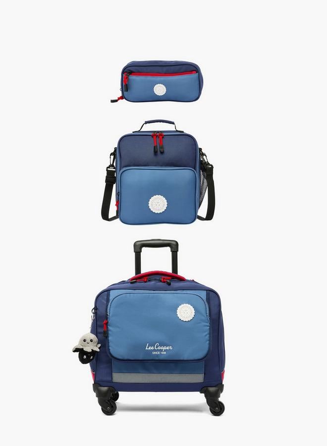 Lee Cooper Logo Print 3-Piece Trolley Bag For Kids 13+ Years With Pouch And Lunch Bag - Image 1