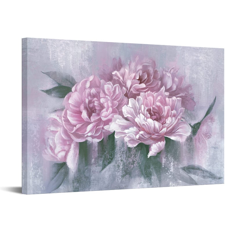 LevvArts Vintage Flower Canvas Wall Art Peony Flower Blossom Painting Picture Pink Floral Artwork Framed for Home Living Room Bedroom Decoration 24x36inch