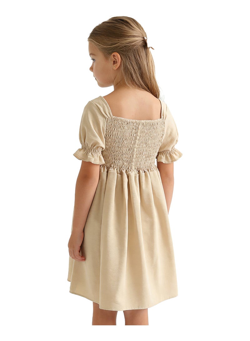 Andora Girls Slip On Elastic Dress - Dark Beige - Image 4