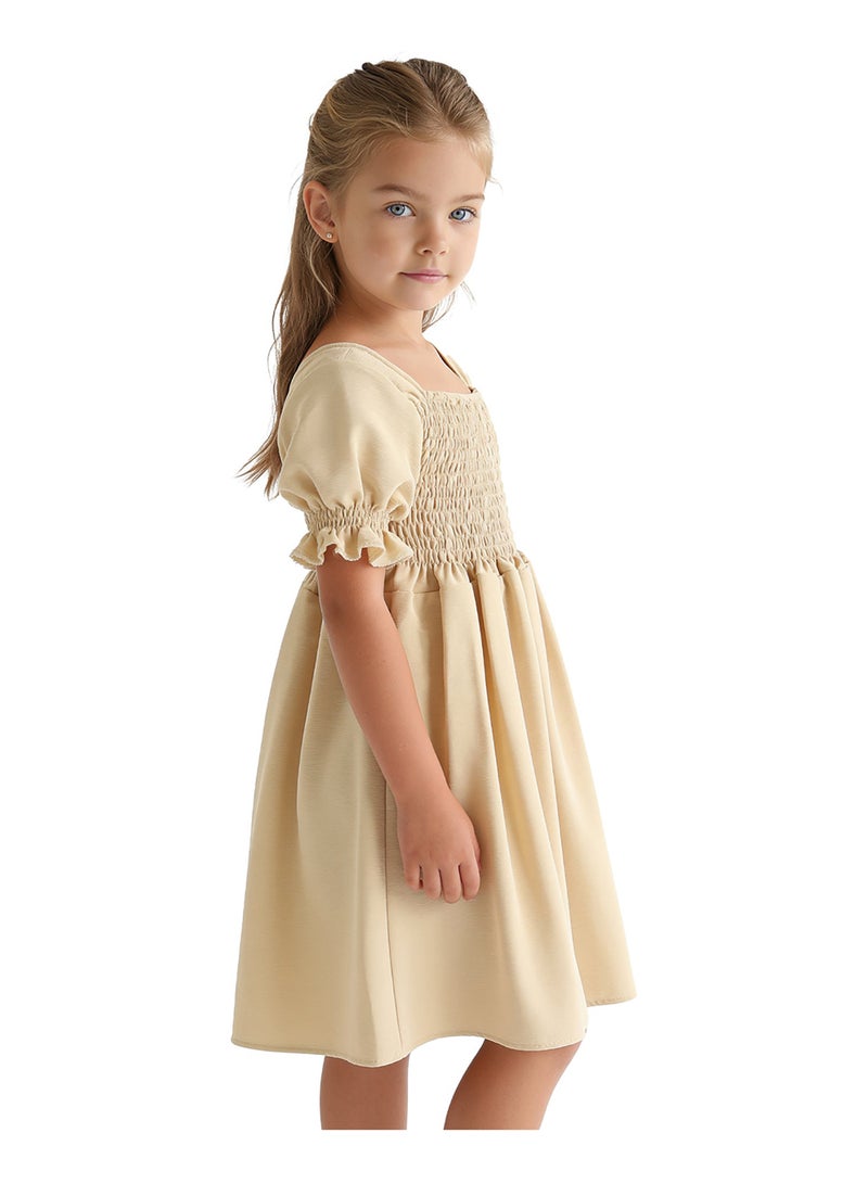 Andora Girls Slip On Elastic Dress - Dark Beige - Image 3