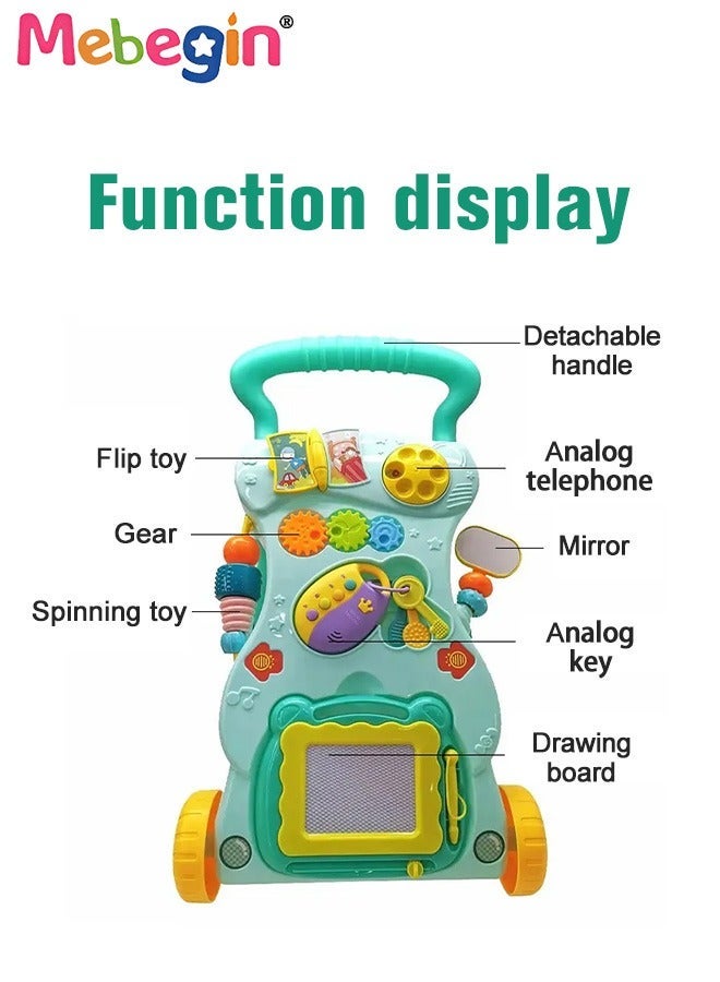 MEBEGIN 2 in 1 Baby Walker with Fun-filled Activity Panel, Multifunctional Push Along Walker with Drawing Board, Music Walker for Toddler, Early Educational Child Activity Center, Ideal Support for Babies' First Steps, 2 AAA Batteries(Not Included) - Image 4
