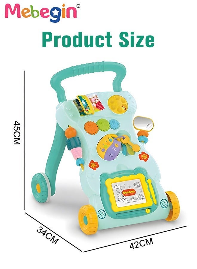 MEBEGIN 2 in 1 Baby Walker with Fun-filled Activity Panel, Multifunctional Push Along Walker with Drawing Board, Music Walker for Toddler, Early Educational Child Activity Center, Ideal Support for Babies' First Steps, 2 AAA Batteries(Not Included) - Image 5