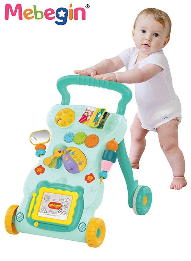 MEBEGIN 2 in 1 Baby Walker with Fun-filled Activity Panel, Multifunctional Push Along Walker with Drawing Board, Music Walker for Toddler, Early Educational Child Activity Center, Ideal Support for Babies' First Steps, 2 AAA Batteries(Not Included) - Image 1