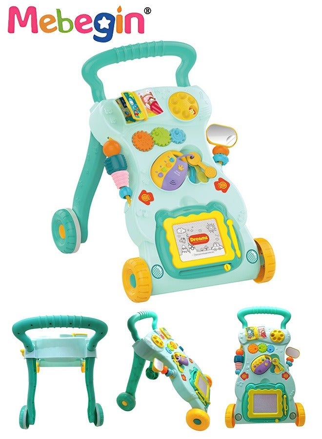 MEBEGIN 2 in 1 Baby Walker with Fun-filled Activity Panel, Multifunctional Push Along Walker with Drawing Board, Music Walker for Toddler, Early Educational Child Activity Center, Ideal Support for Babies' First Steps, 2 AAA Batteries(Not Included) - Image 2