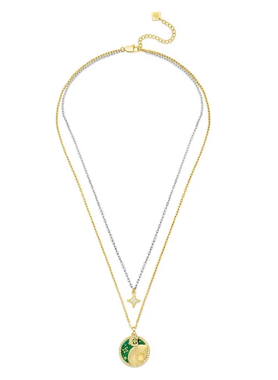 CERRUTI 1881 Sole Luna Gold Plated Malachite Crystals Necklace For Women