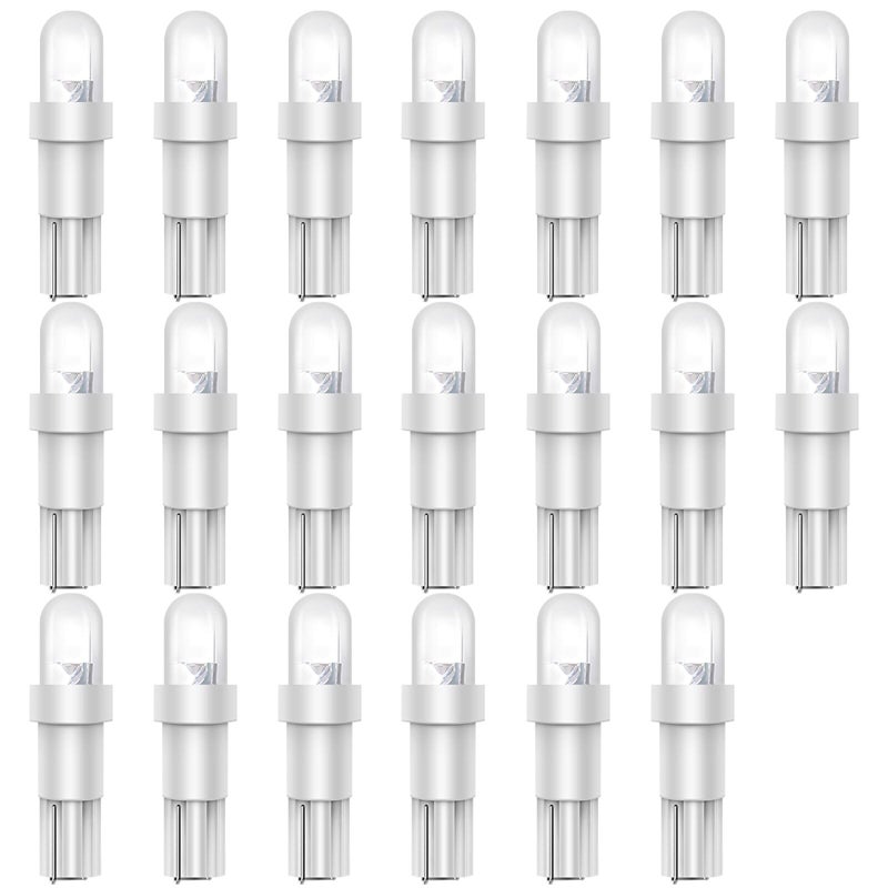 cciyu 20 Pack T5 Wedge 1 LED Car Auto Dashboard Gauge Side Light Bulb Lamp 37 58 70 73 74 White 12V - Image 1