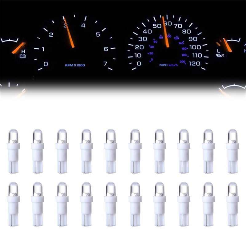 cciyu 20 Pack T5 Wedge 1 LED Car Auto Dashboard Gauge Side Light Bulb Lamp 37 58 70 73 74 White 12V - Image 2