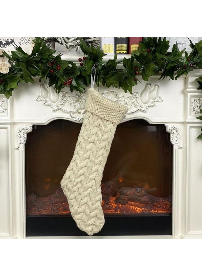 NIBEMINENT Knitted Woolen Socks Pendant Ornament Gift Bag Beige - Image 1