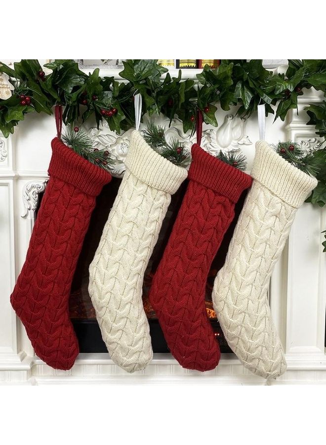 NIBEMINENT Knitted Woolen Socks Pendant Ornament Gift Bag Beige - Image 5