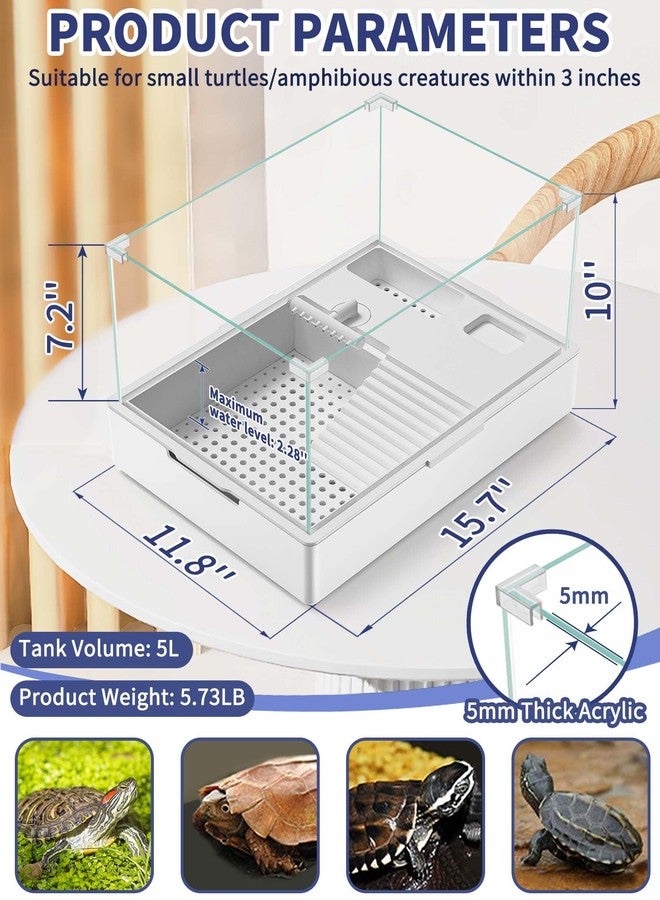 MoonOrange Small Turtle Tank (Tank + Water Pump), Acrylic Turtle Tank Starter Kit with Upgrade Rain Shower Head, Adjustable 5W Water Pump, Higher Fences and Multi-Function Areas. (S) - Image 4