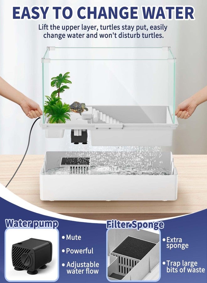 MoonOrange Small Turtle Tank (Tank + Water Pump), Acrylic Turtle Tank Starter Kit with Upgrade Rain Shower Head, Adjustable 5W Water Pump, Higher Fences and Multi-Function Areas. (S) - Image 5