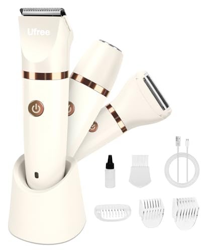 Ufree Bikini Trimmer Electric Razors for Women Ceramic Blade Body Hair Trimmer IPX7 Waterproof Rechargeable Lady Shaver Personal Groomer for Legs Pubic Hair Gifts for Women White - Image 1