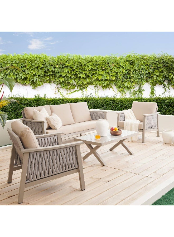 Pan Home Auraam Outdoor Sofa Set 3+1+1+Ct -Beige - Image 5