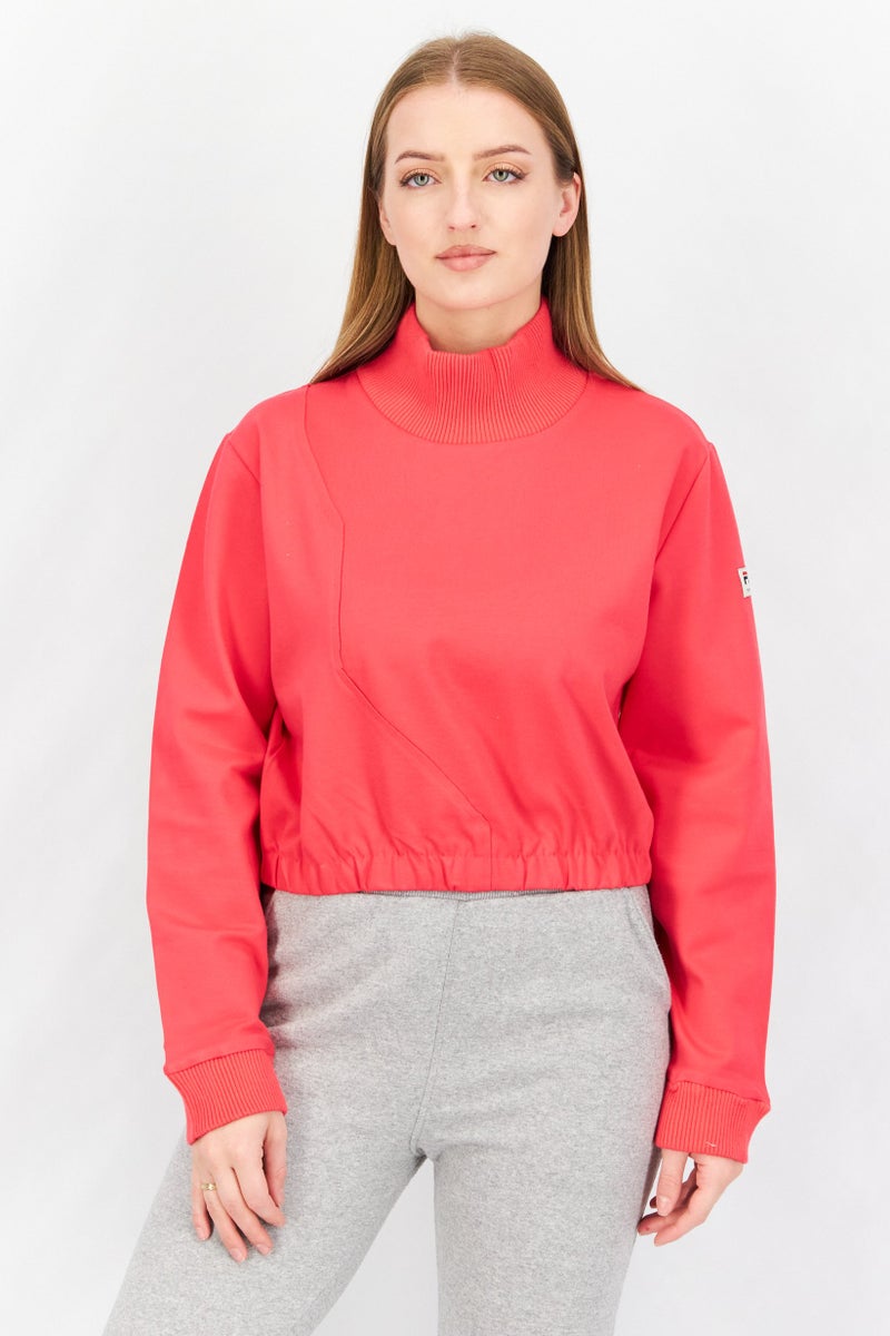 FILA سويت شيرت رياضي نسائي بأكمام طويلة بشعار العلامة التجارية، كركديه - Image 1