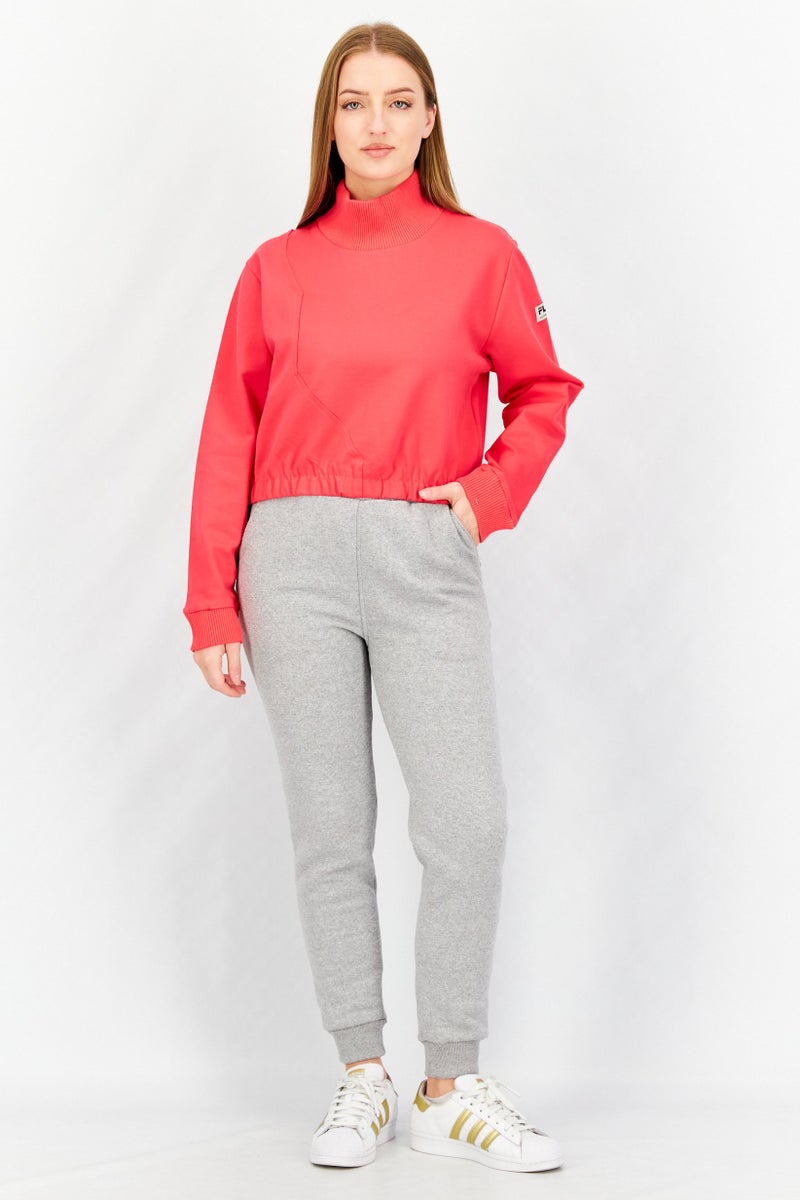 FILA سويت شيرت رياضي نسائي بأكمام طويلة بشعار العلامة التجارية، كركديه - Image 3