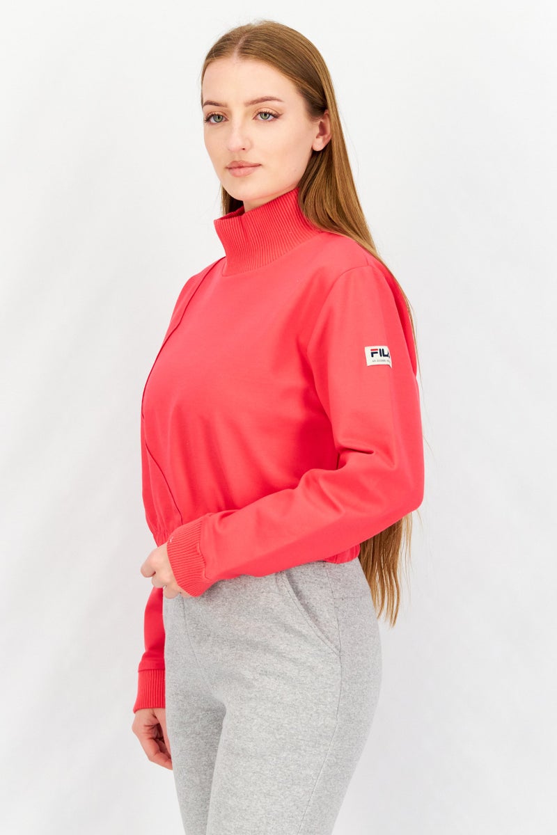 FILA سويت شيرت رياضي نسائي بأكمام طويلة بشعار العلامة التجارية، كركديه - Image 4