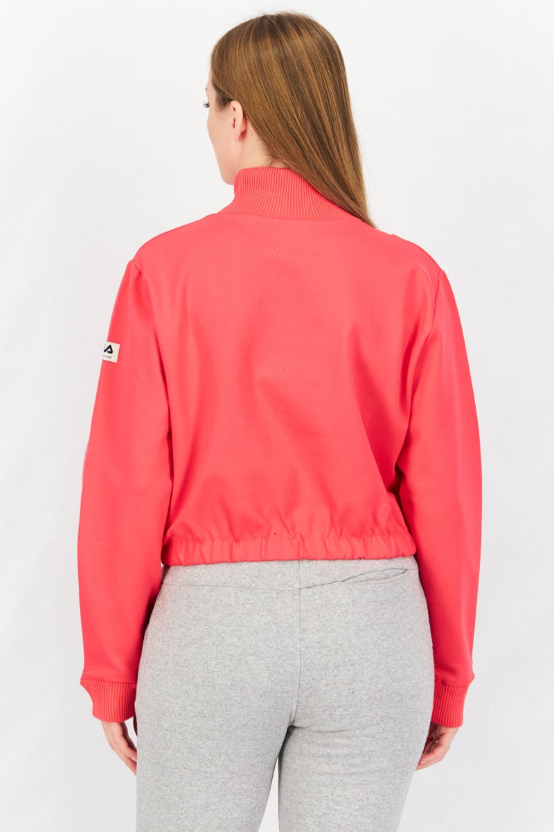 FILA سويت شيرت رياضي نسائي بأكمام طويلة بشعار العلامة التجارية، كركديه - Image 2