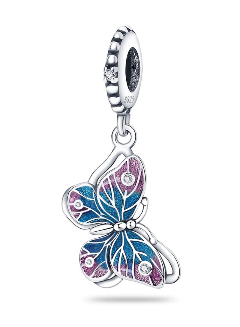 Excefore خرز قلادة حيوانات من الفضة الإسترلينية 925، سحر خرز للأساور، خرز مجوهرات للفتيات هدايا للنساء للأساور والقلائد، إكسسوارات يومية من الكريستال (فراشة) - Image 1