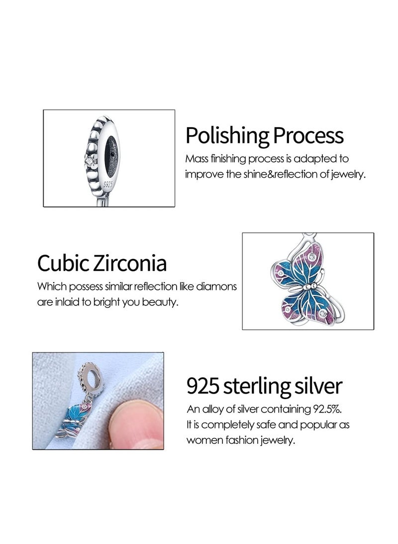 Excefore خرز قلادة حيوانات من الفضة الإسترلينية 925، سحر خرز للأساور، خرز مجوهرات للفتيات هدايا للنساء للأساور والقلائد، إكسسوارات يومية من الكريستال (فراشة) - Image 5