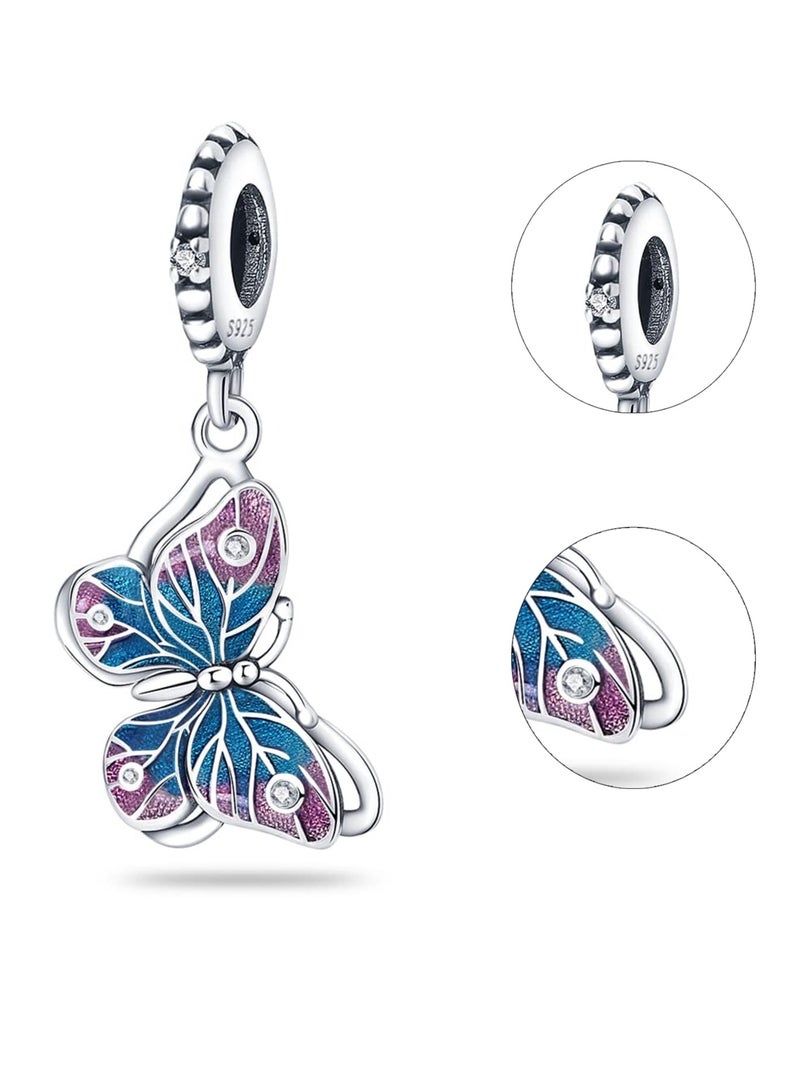 Excefore خرز قلادة حيوانات من الفضة الإسترلينية 925، سحر خرز للأساور، خرز مجوهرات للفتيات هدايا للنساء للأساور والقلائد، إكسسوارات يومية من الكريستال (فراشة) - Image 2