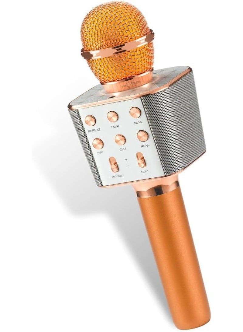 ROCK LIGHT S188 Wireless Karaoke Microphone, HiFi Speaker with FM Radio, Recording, USB Support, (Gold) - Image 1