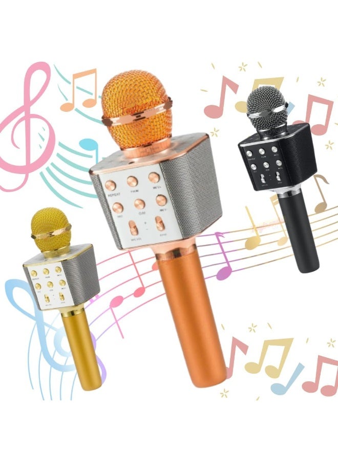 ROCK LIGHT S188 Wireless Karaoke Microphone, HiFi Speaker with FM Radio, Recording, USB Support, (Gold) - Image 5