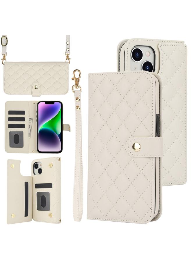 S-TOP Case For iPhone 14 Plus Crossbody Multifunction Rhombic Leather Phone Case - Image 1
