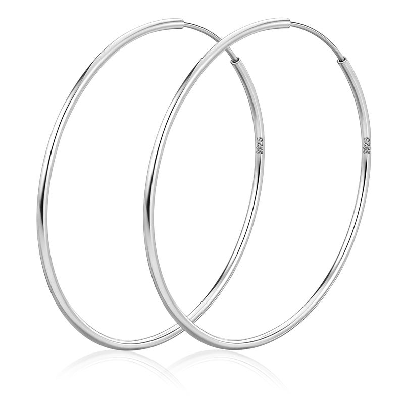 Senteria 925 Sterling Silver Hoop Earrings for Women Hypoallergenic Endless Silver Thin Hoop Earrings for women Lightweight Large Big Endless Thin Hoops Earring 30/40/50/60/70mm - Image 1