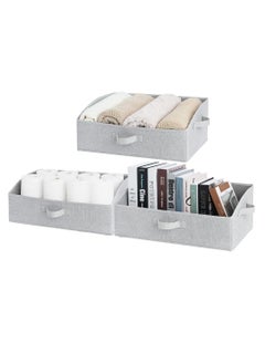 KASTWAVE Closet Storage Bins, Trapezoid Storage Box with Handles, Foldable Organizer Bins and Baskets for Clothes, Polyester Canvas Bins, Jumbo (19.75"L x 11"W x 5.25"H)(3 Pcs, Light Grey)  - Image 1