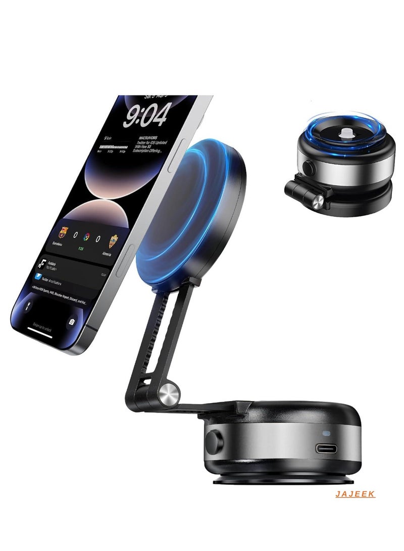JAJEEK Electric Vacuum Magnetic Suction Phone Mount – 360° Rotating Magnetic Phone Holder, Foldable Smart Double-Sided Suction for Car, Mirror, and Smooth Surfaces (Silver) – Strong Magnetic Car Phone Holder - Image 1