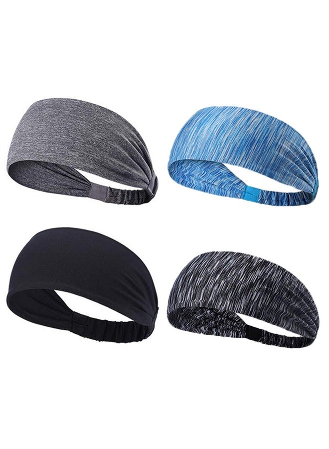 GUSGU 4pcs Yoga Sport Athletic Headband for Women and Men Elastic Wicking Workout Non Slip Lightweight Headbands Headscarf  for Fitness Exercise Tennis Running Gym Dance Black & Gray - Image 1