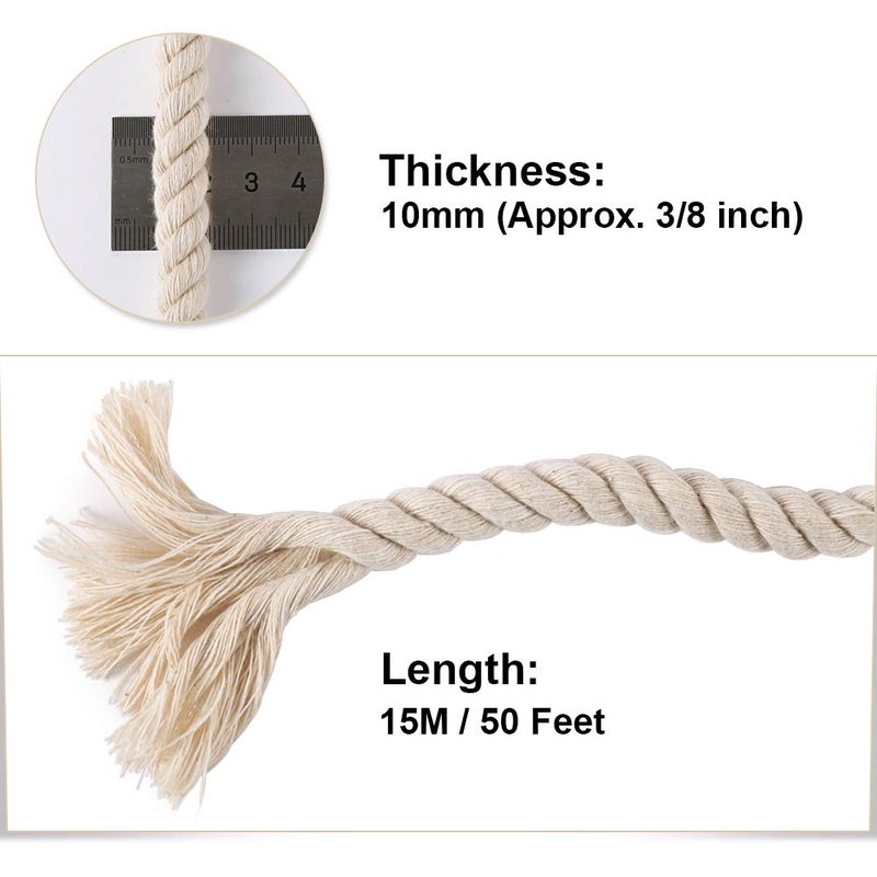 Tenn Well 10mm Macrame Rope, 50 Feet Unbleached Cotton Cord Thick Rope for Crafts, Plant Hangers, Drawstrings, Boho Decor, Nautical Home Decor - Image 3