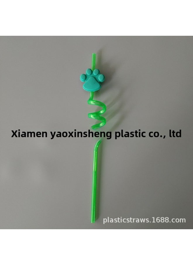 Generic - Party Crazy Straw Cat Claw Theme Direct Small Spiral Shape Food Grade Material-Color:Green-Specifications:6*265 - Image 1