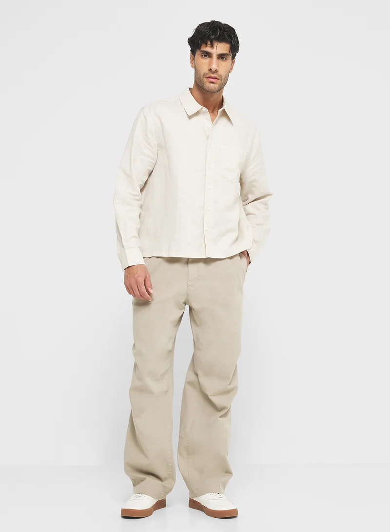 كالفن كلاين جينز Relaxed Cropped Linen Cotton Shirt