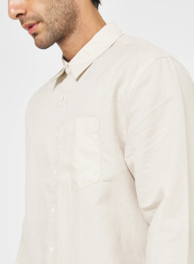كالفن كلاين جينز Relaxed Cropped Linen Cotton Shirt