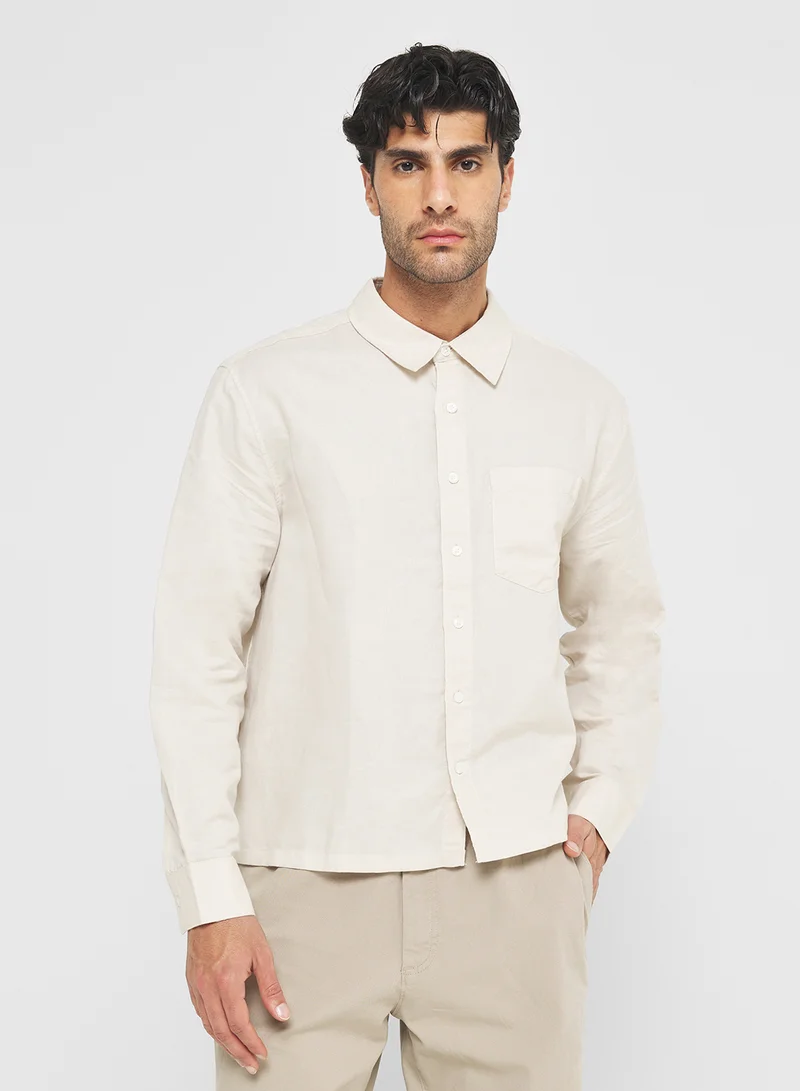 Calvin Klein Jeans Relaxed Cropped Linen Cotton Shirt