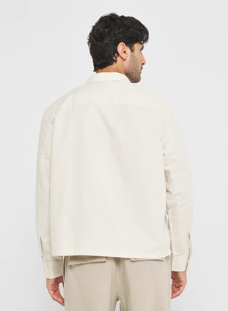 Calvin Klein Jeans Relaxed Cropped Linen Cotton Shirt