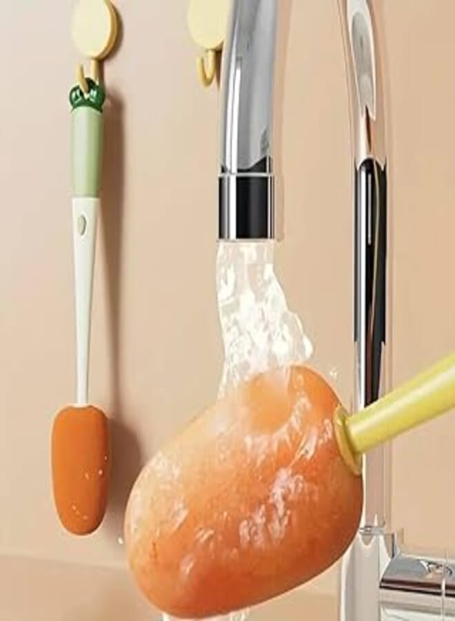 Double Bottle Cleaning Brushes with Sponge for Baby Bottles - Cup Lid Brush - Long Handle Cup Cleaner for Water Bottles and Cups