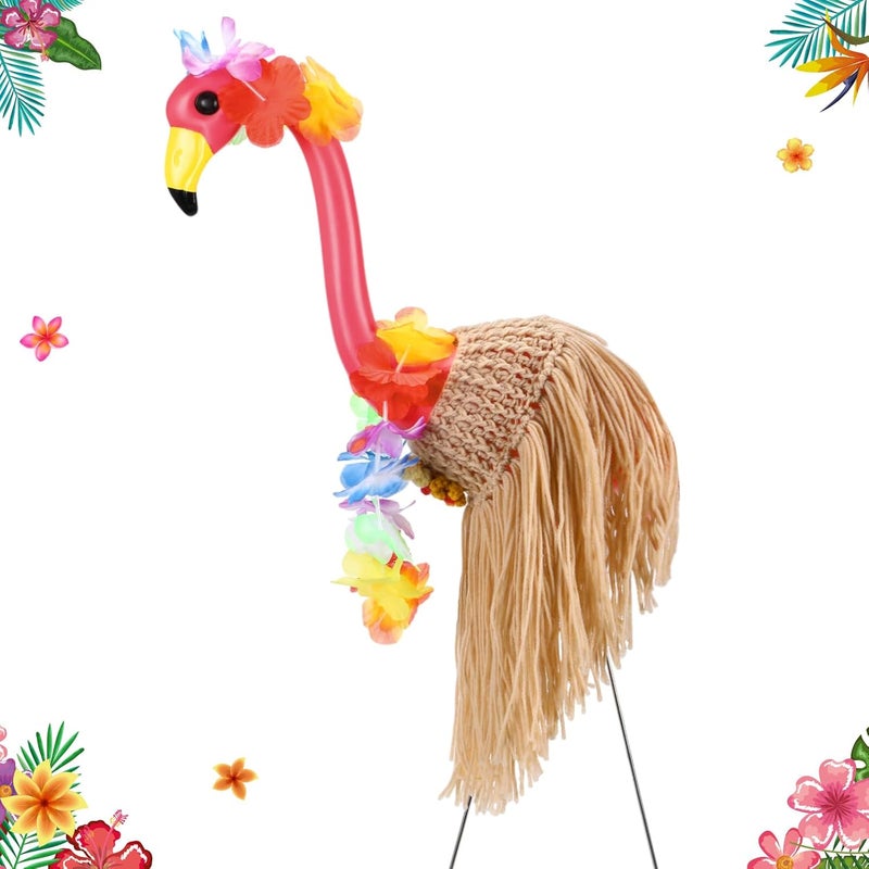 Chicingyou Summer Flamingo Outfits for 31'' Flamingos Costume Hawaiian Knitted Grass Skirt Tropical Grass Hula Statue Skirt for Party Garden Lawn Porch Outdoor Decor, Flamingo Not Included(Beige) - Image 1