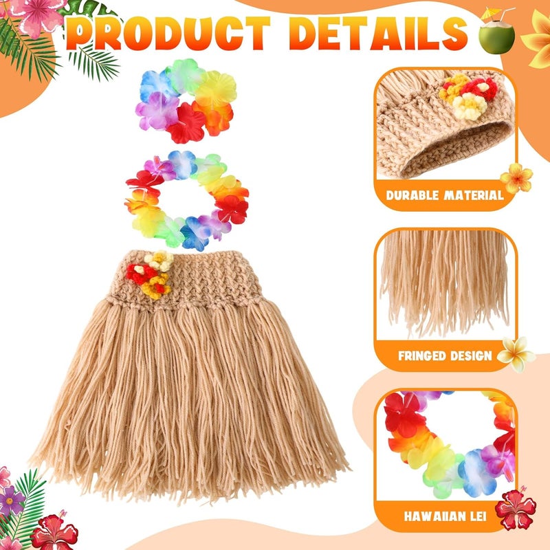 Chicingyou Summer Flamingo Outfits for 31'' Flamingos Costume Hawaiian Knitted Grass Skirt Tropical Grass Hula Statue Skirt for Party Garden Lawn Porch Outdoor Decor, Flamingo Not Included(Beige) - Image 2