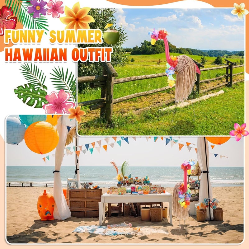 Chicingyou Summer Flamingo Outfits for 31'' Flamingos Costume Hawaiian Knitted Grass Skirt Tropical Grass Hula Statue Skirt for Party Garden Lawn Porch Outdoor Decor, Flamingo Not Included(Beige) - Image 5