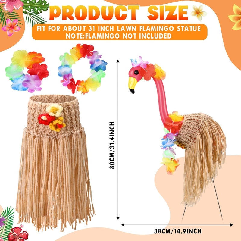 Chicingyou Summer Flamingo Outfits for 31'' Flamingos Costume Hawaiian Knitted Grass Skirt Tropical Grass Hula Statue Skirt for Party Garden Lawn Porch Outdoor Decor, Flamingo Not Included(Beige) - Image 3
